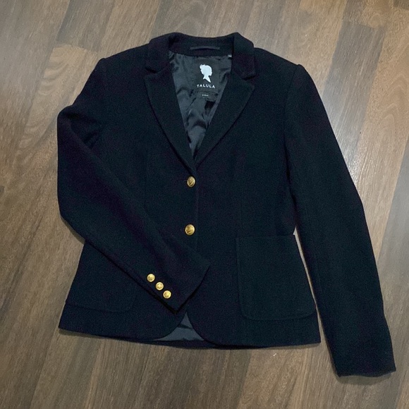 TALULA Wool Cashmere Blend Short Black Gold Bottom Blazer Size 8 - Picture 10 of 12